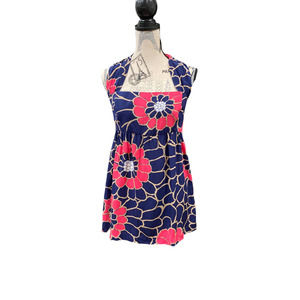 Anthropologie Navy Blue Floral Sleeveless Babydoll Top
